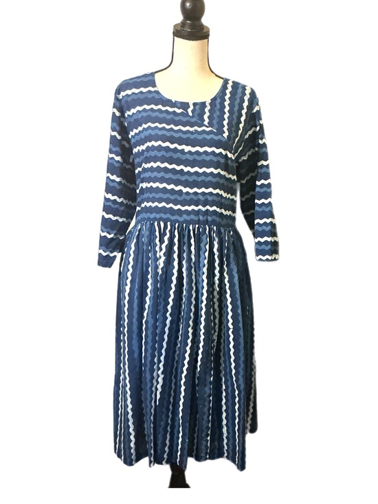 Indophilia Dresses & Skirts - Indophilia Blue White Cotton Midi Dress Size 47 Approx 2X 18W